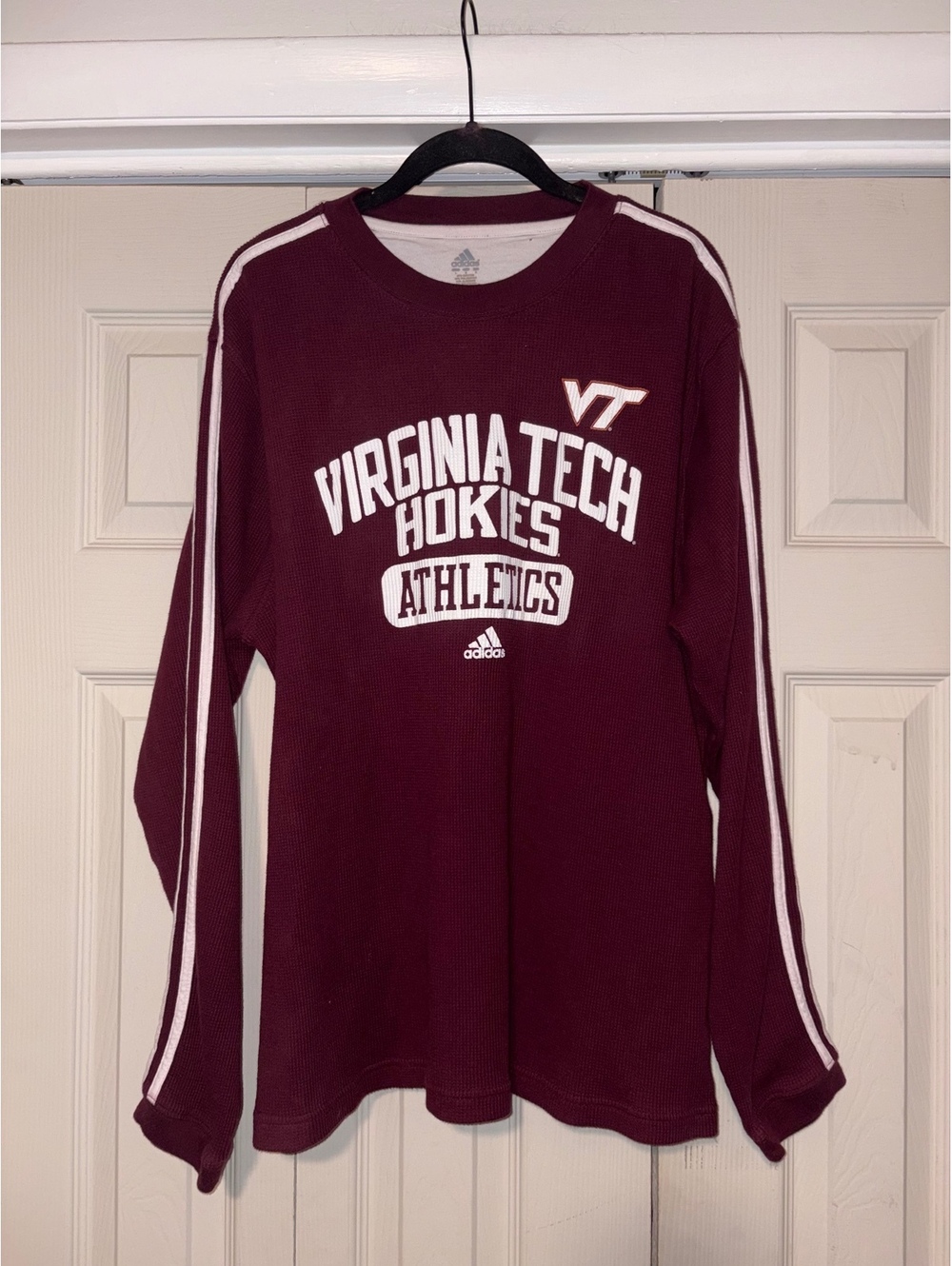 Adidas Virginia Tech Hokies Waffle Knit Thermal Long Sleeve Shirt Maroon L NCAA